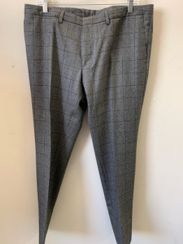 BOSS, Lt Gray, Black, Wool, Houndstooth, Check , Flat Front, 4 Pockets,