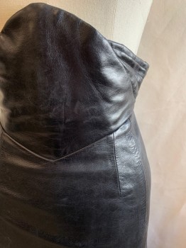 MTO, Black, Leather, Solid, Rounded V Waistband, Lace Back, Hook Closures on Placket, Leather Lacing