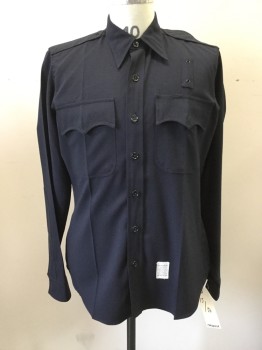 CONQUEROR, Midnight Blue, Polyester, Solid, Police, Long Sleeves, Collar Attached, Button Down Epaulets, 2 Bat Wing Pockets, Button Front, 5 Crease