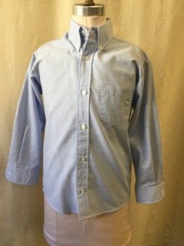 VAN HEUSEN, Blue, Cotton, Polyester, Oxford Weave, Button Front, Collar Attached, Long Sleeves, Button Down Collar, Chest Patch Pocket