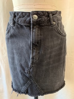 Womens, Skirt, Mini, MOTO TOP SHOP, Faded Black, Cotton, 4, Top Pockets, 1 Penny Pockets, 2 Back Patch Pockets, Zip Front, Flat Front