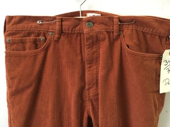 Mens, Casual Pants, DOCKERS, Rust Orange, Cotton, Solid, 32, 34, 5 Pockets, Corduroy,