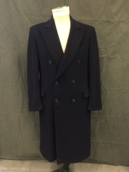 Mens, Coat, Overcoat, N/L, Navy Blue, Wool, Solid, 42, Double Breasted, Collar Attached, Peaked Lapel, 3 Pockets, Long Sleeves