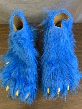 Unisex, Piece 4, MTO, Blue, Dk Brown, Synthetic, Rubber, Solid, Feet Shoe Covers, Blue Faux Fur with Rubber Claws, 2 Elastic Straps