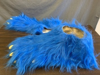 MTO, Blue, Dk Brown, Synthetic, Rubber, Solid, Feet Shoe Covers, Blue Faux Fur with Rubber Claws, 2 Elastic Straps