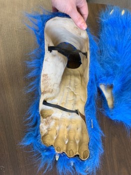 Unisex, Piece 4, MTO, Blue, Dk Brown, Synthetic, Rubber, Solid, Feet Shoe Covers, Blue Faux Fur with Rubber Claws, 2 Elastic Straps