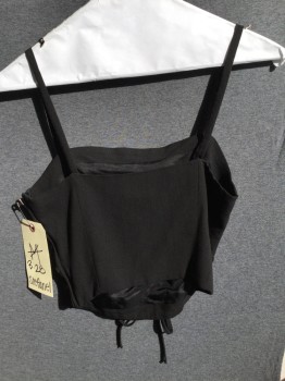 STEFANEL, Black, Rayon, Polyester, Solid, Spaghetti Straps, Side Zipper, Self Tie in Front, Cropped