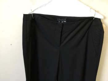 THEORY COOP, Black, Wool, Lycra, Solid, Flat Front, Zip Front, Straight Leg