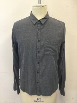 THE SHIRT, Charcoal Gray, Cotton, Heathered, Button Front, Collar Attached, Long Sleeves, 1 Pocket