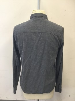THE SHIRT, Charcoal Gray, Cotton, Heathered, Button Front, Collar Attached, Long Sleeves, 1 Pocket