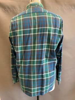 Mens, Casual Shirt, J.CREW, Green, Dk Blue, White, Charcoal Gray, Cotton, Plaid, XL, Flannel, Long Sleeve Button Front, Collar Attached, 2 Pockets