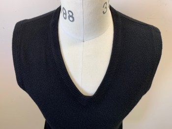 Mens, Sweater Vest, SSLR, Black, Wool, Solid, M, V-neck, Pullover,