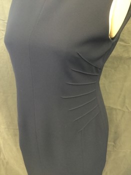 HOBBS, Midnight Blue, Polyester, Solid, Scoop Neck, Sleeveless, Inverted Starburst Pleats From Side Seams, Zip Back, Knee Length