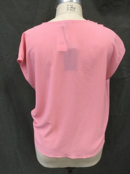 GIBSON, Pink, Polyester, Spandex, Solid, Surplice, V-neck, Pleated at Shoulders, Cap Sleeves