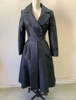 Womens, Dress, Piece 1, BILL HARGATE MTO, Black, Polyester, Solid, W:26, B:32, Jacket/Top, Long Sleeves, Wide Notched Lapel, 2 Hidden Snap Closures, Lightly Padded Shoulders, Fitted, Overlocked Edge at Hem, Made To Order, Retro
