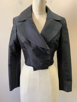 Womens, Dress, Piece 1, BILL HARGATE MTO, Black, Polyester, Solid, W:26, B:32, Jacket/Top, Long Sleeves, Wide Notched Lapel, 2 Hidden Snap Closures, Lightly Padded Shoulders, Fitted, Overlocked Edge at Hem, Made To Order, Retro