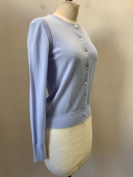 Womens, Sweater, BANANA REPUBLIC, Baby Blue, Wool, Solid, XS, L/S, Button Front, Crew Neck