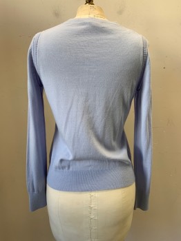 Womens, Sweater, BANANA REPUBLIC, Baby Blue, Wool, Solid, XS, L/S, Button Front, Crew Neck