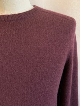 Mens, Pullover Sweater, THEORY, Red Burgundy, Cashmere, Solid, M, Crew Neck, Long Sleeves