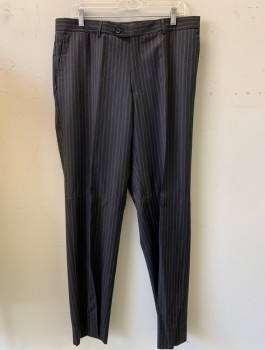 Mens, Suit, Pants, MATTARAZI, Brown, Wool, Stripes - Vertical , 36/32, F.F, Slash Pockets,