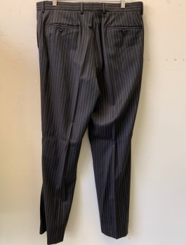 Mens, Suit, Pants, MATTARAZI, Brown, Wool, Stripes - Vertical , 36/32, F.F, Slash Pockets,