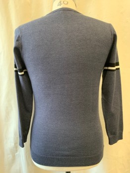 Mens, Pullover Sweater, JNMD, Gray, Black, White, Cashmere, Acrylic, Geometric, L, Gray, Light Gray, White, & Black, Geometric, Color Block, Bull Embroidered on Center Front, Crew Neck, Long Sleeves, Black & White Stripe on Sleeve