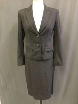 Womens, Suit, Jacket, ELIE TAHARI, Espresso Brown, Wool, Solid, 2, Single Breasted, 2 Buttons,  Peaked Lapel, Top Stitch, Grosgrain Trim at Pocket Flaps