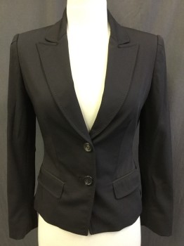 ELIE TAHARI, Espresso Brown, Wool, Solid, Single Breasted, 2 Buttons,  Peaked Lapel, Top Stitch, Grosgrain Trim at Pocket Flaps