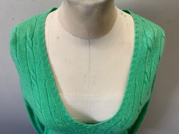 Womens, Pullover, J CREW, Green, Wool, Viscose, Cable Knit, S, Long Sleeves, V-neck,