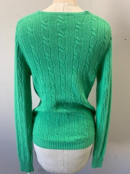 Womens, Pullover, J CREW, Green, Wool, Viscose, Cable Knit, S, Long Sleeves, V-neck,