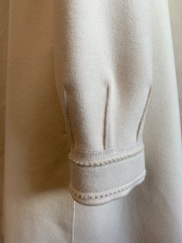 SONIA, Cream, Wool, Solid, Stand Collar, Toggle Buttons, Serged Edges, 2 Pockets on Side Seams, Pinked Edge Details