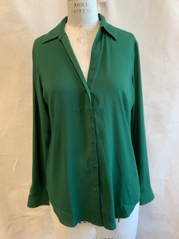 Womens, Blouse, ANN TAYLOR, Emerald Green, Polyester, Solid, B: 38, M, C.A., Button Front, L/S,