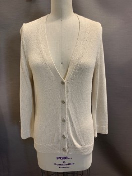 Womens, Sweater, BANANA REPUBLIC, Beige, Cotton, Viscose, S, V-N, Single Breasted, B.F., Silver Buttons