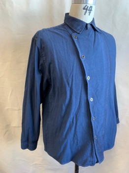 SCULLY, Slate Blue, Cotton, Solid, Overdyed Canvas, 1800's Reproduction, L/S, Fold Over Asymmetric Front with Buttons, Collar Attached, Multiples