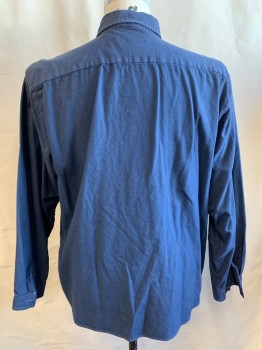 SCULLY, Slate Blue, Cotton, Solid, Overdyed Canvas, 1800's Reproduction, L/S, Fold Over Asymmetric Front with Buttons, Collar Attached, Multiples