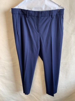 Womens, Slacks, THEORY, Navy Blue, Synthetic, Solid, 4, Zip Front, Hook Closure, F.F, Creased Front