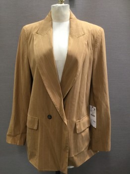 Womens, Blazer, ZARA, Goldenrod Yellow, White, Polyester, Stripes, M, Double Breasted, Collar Attached, Peaked Lapel, 2 Pockets