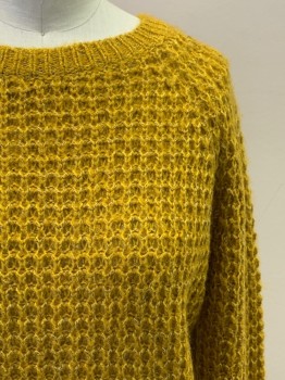 Womens, Pullover, FOREVER 21, Mustard Yellow, Acrylic, Polyester, Cable Knit, S, L/S, Crew Neck, Knit