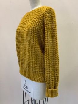 Womens, Pullover, FOREVER 21, Mustard Yellow, Acrylic, Polyester, Cable Knit, S, L/S, Crew Neck, Knit