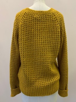 Womens, Pullover Sweater, FOREVER 21, Mustard Yellow, Acrylic, Polyester, Cable Knit, S, L/S, Crew Neck, Knit