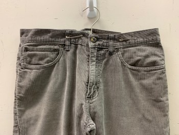 Mens, Casual Pants, J. Crew, Gray, Cotton, Solid, 32/30, Corduroy Pants, F.F, Top Pockets, Zip Front, Belt Loops