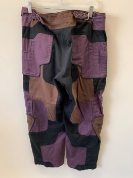 Mens, Sci-Fi/Fantasy Pants, N/L, Brown, Purple, Black, Cotton, Solid, 32, 36, Triple Snap Silver Buttons,adjustable  Waist On Sides ,Double Pockets, Cargo Pockets & Zipper Pockets With   2 Tone Colors