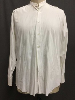 Shirtmaker, Ivory White, Cotton, Solid, Button Front, Collar Band, Stand, Long Sleeves,