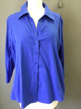 FOXCROFT, Violet Purple, Cotton, Lycra, Solid, 3/4 Sleeves, Button Front, Collar Attached,  Slit Cuffs