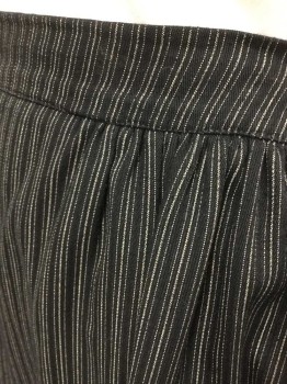 N/L, Black, Cream, Cotton, Stripes - Pin, Stripes - Vertical , Black with Cream Vertical Pinstripes, Drawstring Waist, 2 Horizontal Tucks Near Hem,