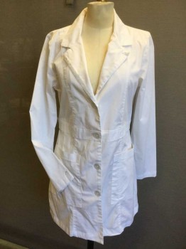 BUTTER SOFT, White, Polyester, Cotton, Solid, White, Notched Lapel, 4 Button Front, 2" Waist Seams, 2 Pockets,  Long Sleeves,