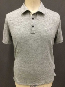 RAG & BONE, Heather Gray, Cotton, Polyester, Heathered, 3 Button Front, Short Sleeves,