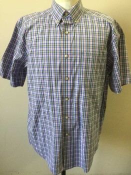 ARIAT, Lt Blue, Royal Blue, Lt Pink, White, Black, Cotton, Polyester, Plaid, Check , Short Sleeve Button Front, Collar Attached, Button Down Collar, 1 Pocket