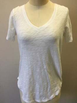 Womens, Top, ATM, White, Cotton, Heathered, S, Heather White, Scoop V-neck, Short Sleeves,