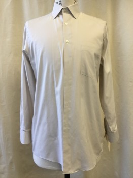 VAN HEUSEN, Putty/Khaki Gray, Poly/Cotton, Solid, Button Front, Collar Attached, Long Sleeves, 1 Pocket,